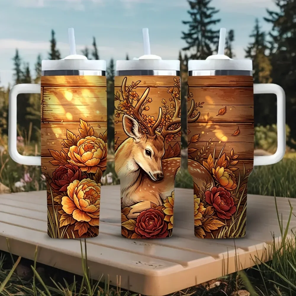 Hunting Outdoor Background - Kubek termiczny 40 oz z uchwytem,