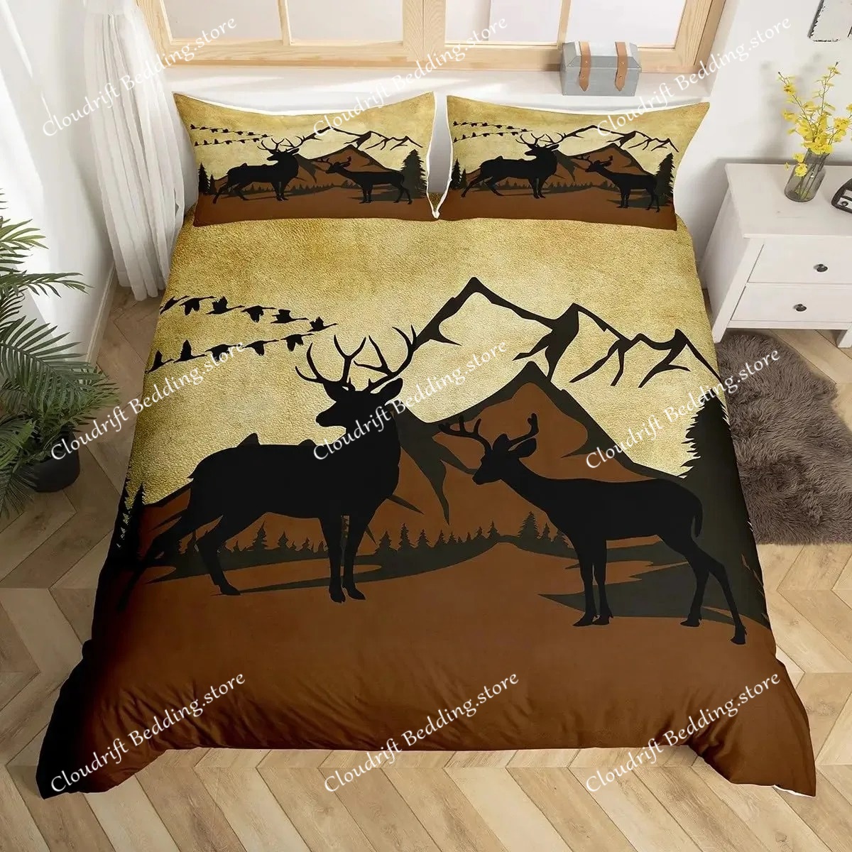 Hunting And Camping In Forest - Poszwa na kołdrę z motywem jelenia,