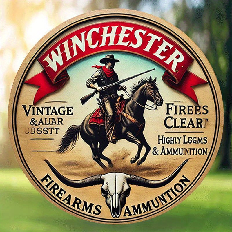 Outdoor Hunting Events - Okrągły metalowy szyld Winchester w stylu