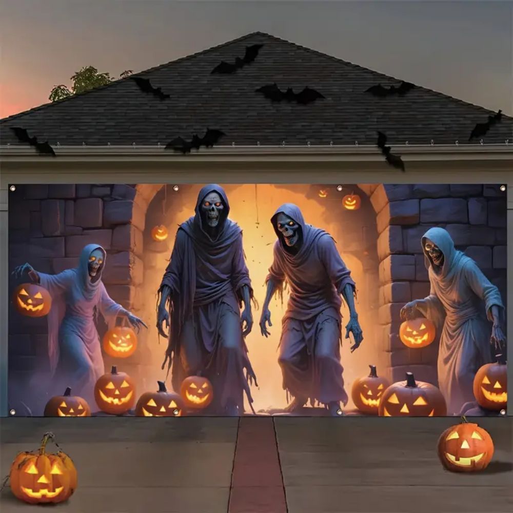 Hunting Outdoor Background - VIKAMA Halloweenowy Baner Garażowy 180x400cm Bardzo